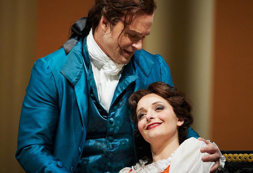 Ryan McKinny (Figaro) and Soraya Mafi (Susanna) in Seattle Opera's The Marriage of Figaro — Photo by Sunny Martini
