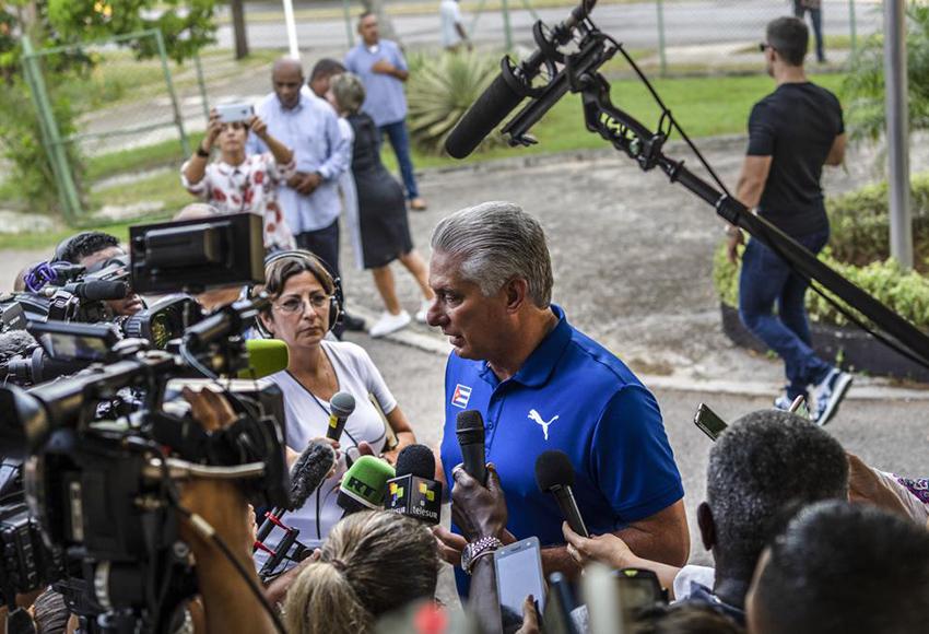 Cuban President Miguel Diaz Canel after casting his vote — Photo by Ramon Espinosa / AP