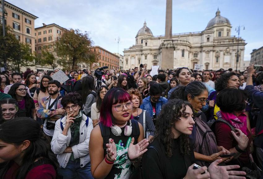 Protestors in Rome — Photo by Alessandra Tarantino / AP