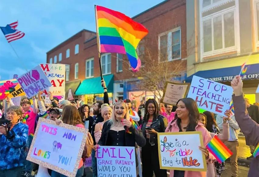 Supporters of local drag artist Naomi Dix showed up at the Sunrise Theater in Southern Pines, NC in response to the Moore County incident — Photo courtesy of Naomi Dix
