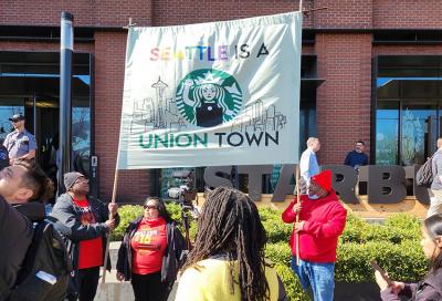 Huge rally for Starbucks workers in Seattle: 100 stores in 40 cities on strike