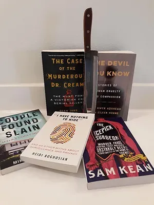 A variety of adult true-crime books emerge from the shadows