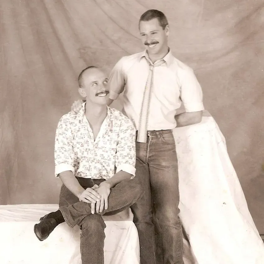 Greg Kucera and Larry Yocom at their first gallery in 1986, the year Artist Trust was founded – Photo by Mike Seidl