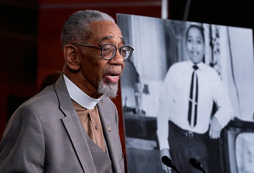 Rep. Bobby Rush, D-Ill., speaks during a news conference on Feb. 26, 2020, about the Emmett Till Anti-Lynching Act on Capitol Hill – Photo by J. Scott Applewhite AP
