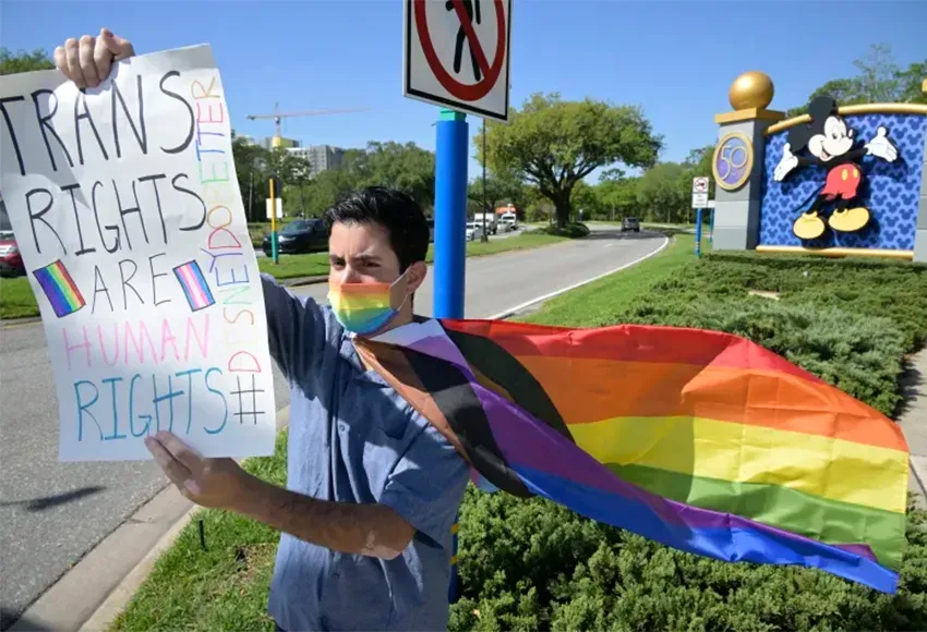 Disney cast member Nicholas Maldonado participated in an employee walkout at Walt Disney World – Photo by Phelan M. Ebenhack / AP