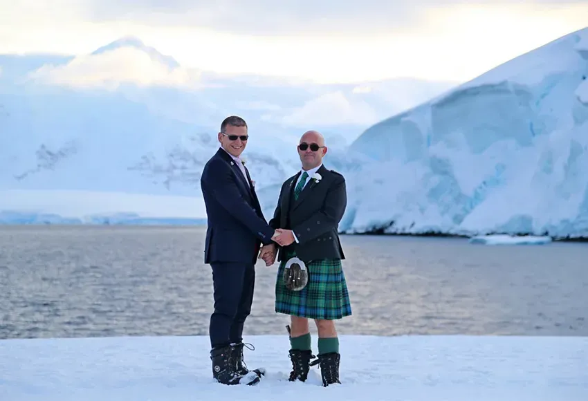 Stephen Carpenter and Eric Bourne on their wedding day – Photo by Richard Turner / British Antarctic Survey