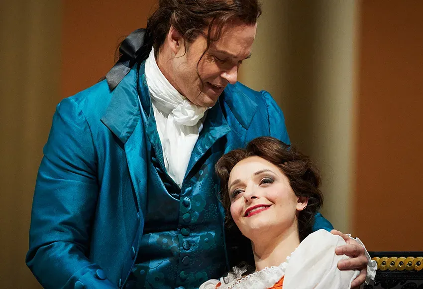 Ryan McKinny (Figaro) and Soraya Mafi (Susanna) in Seattle Opera's The Marriage of Figaro – Photo by Sunny Martini