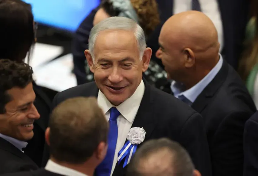 Benjamin Netanyahu in Israeli Parliament – Photo by Abir Sultan, Pool via AP