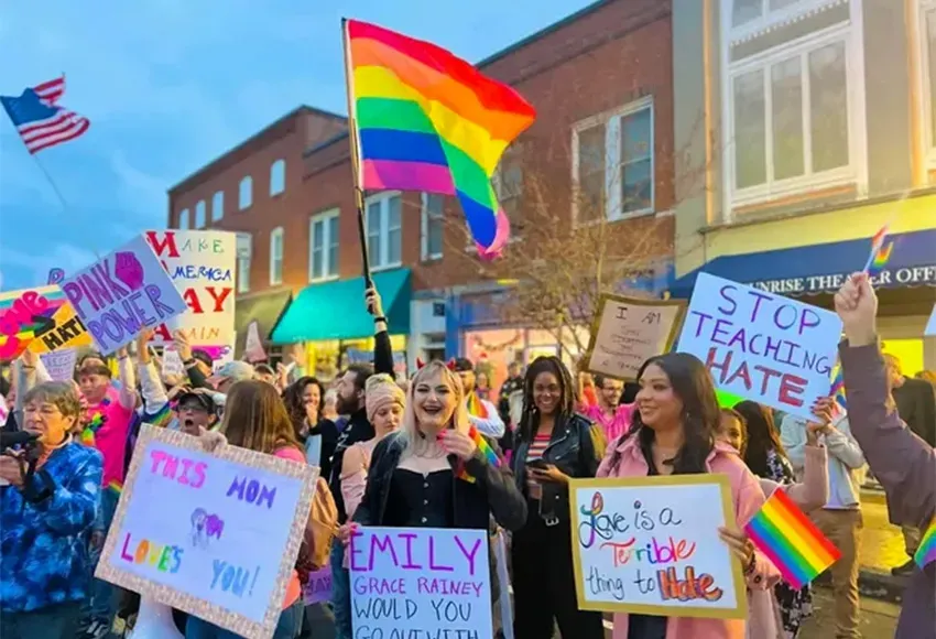 Supporters of local drag artist Naomi Dix showed up at the Sunrise Theater in Southern Pines, NC in response to the Moore County incident – Photo courtesy of Naomi Dix