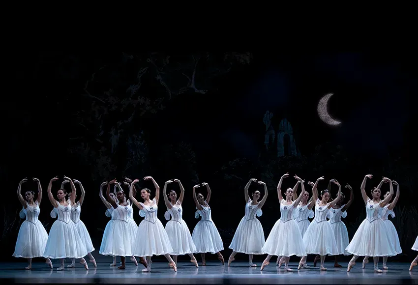 Pacific Northwest Ballet company dancers as the ghostly Wilis, in Peter Boal's staging of Giselle – Photo by Angela Sterling