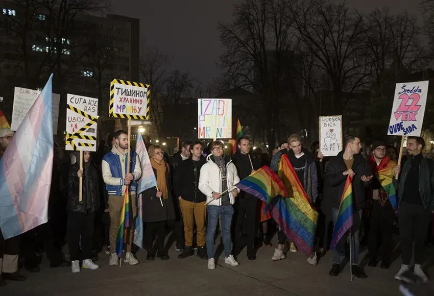 An LGBTQ rights protest in Belgrade, Serbia – Photo by Marko Drobnjakovic / AP