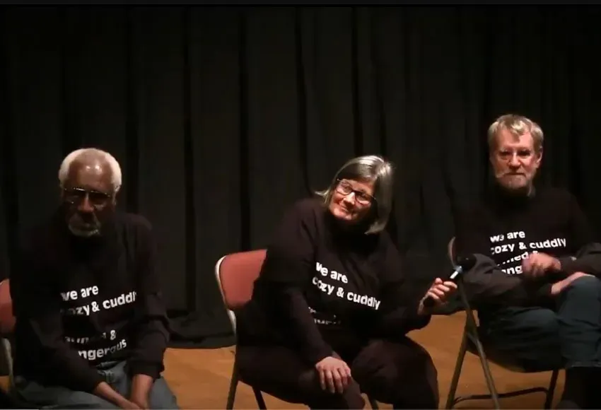 Mark Cook, Janine Bertram, and Ed Mead at the Northwest Film Forum in 2018 – Image courtesy of Revolutionary Audiobooks YouTube
