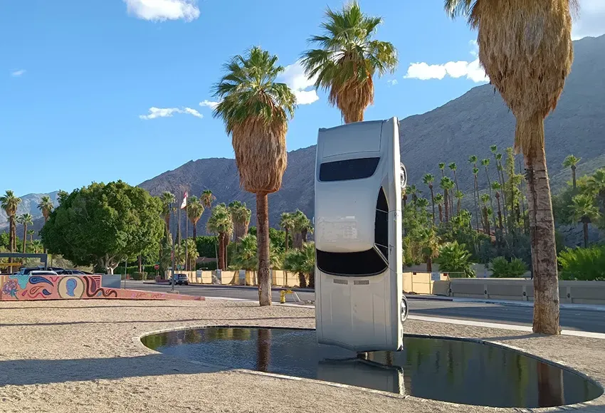 Gonzalo Lebrija's History of Suspended Time (A monument for the impossible) in front of Palm Springs Art Museum – Photo courtesy of Ed Walsh