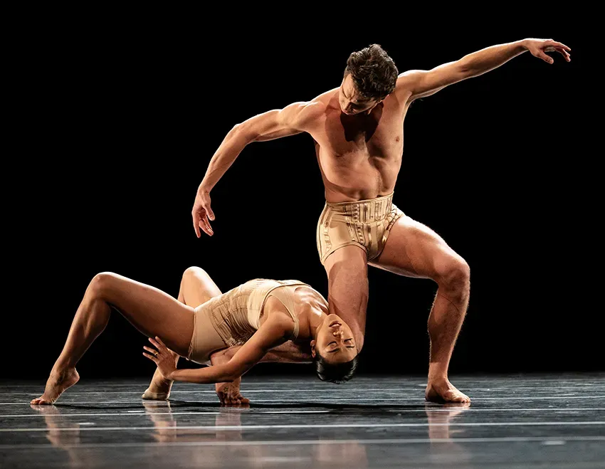 Pacific Northwest Ballet principal dancers Angelica Generosa and Lucien Postlewaite in Jiri Kylian's Petite Mort – Photo by Angela Sterling