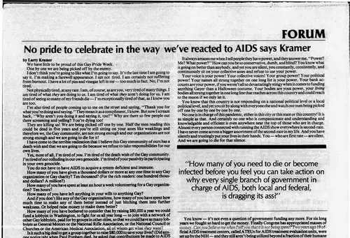 Looking Back in SGN History: No pride to celebrate in the way weve reacted to AIDS, says Kramer