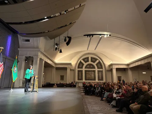 Rep. Pramila Jayapal lauds collective action against Trump at Seattle Town Hall event 