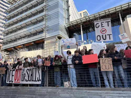 Student demonstrators defy Trump’s America, taking to Seattle City Hall and the streets during a Seattle Schools Against ICE protest