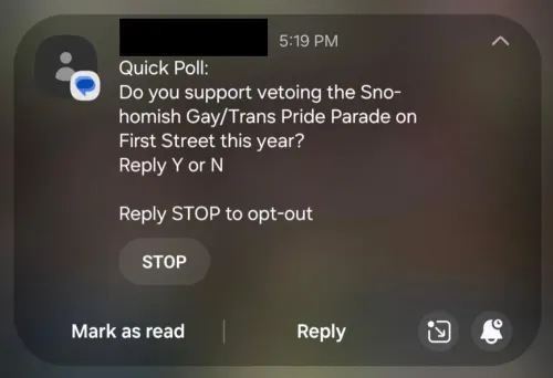 A text campaign to veto the 2026 Snohomish Pride parade launches before city council permit vote