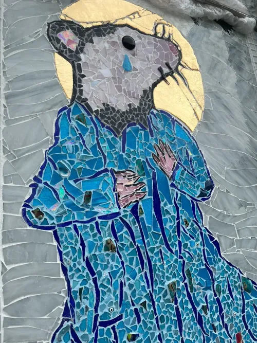 Hallelujah! “Hot Rat Summer” mosaic has expanded, incorporating new, saintly animals